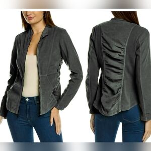 XCVI Wearables jacket L dark green gray stretch corduroy EUC Larisa